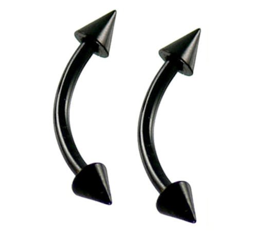 Pair Titanium 16G 5/16 Coated Spike Black Eyebrow Rings / Curved Barbell Gauge