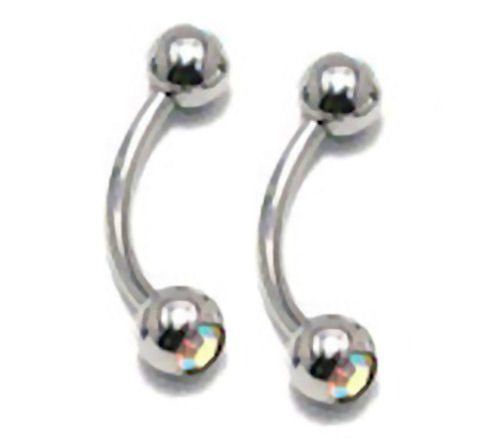 Pair Steel AB CZ Ball 16G 3/8 Eyebrow Rings / Tragus/Curved Barbell Stud