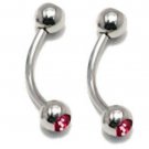 Pair Steel Red CZ Ball 16G 3/8 Eyebrow Ring / Tragus/Curved Barbell Stud Pair Steel Red CZ Ball 16G 3/8 Eyebrow Ring / Tragus/Curved Barbell Stud