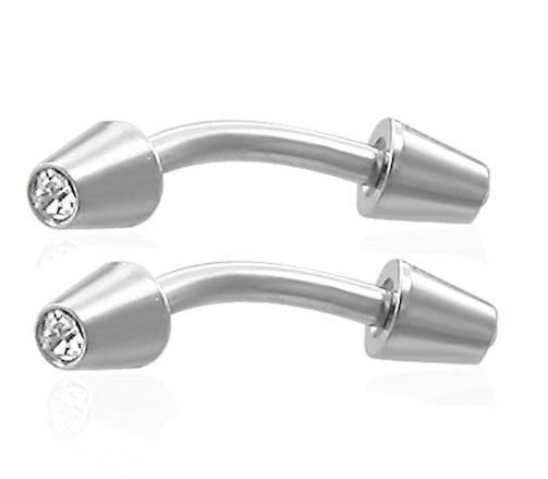 Pair Steel Curved 16G 5/16 Eyebrow Rings Barbell w/Clear CZ 16 Gauge