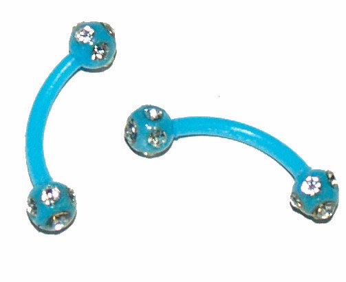 Pair Acrylic Flexible Blue Curved Eyebrow Rings / Tragus/Curved Barbell 16 Gauge
