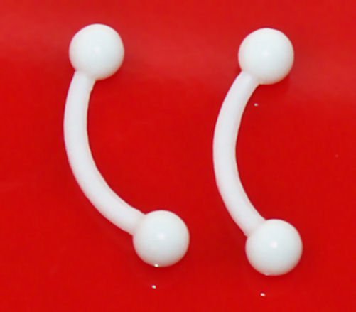 Pair Acrylic Ball White 16G 3/8 Eyebrow Rings / Tragus/Ear Barbell Gauge, 3/8