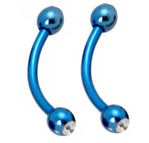 Pair Blue Double CZ 16G 5/16 Eyebrow Rings / Tragus/Ear Barbell Stud Jewelry Gauge