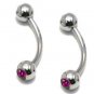 Pair Steel Ball 16G Eyebrow Rings Double Purple CZ/ Tragus/Curved  Barbell Stud Jewelry