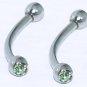 Pair Steel Ball Eyebrow Rings Double Green gems/ Curved Barbell Stud Jewelry  16G, 3/8