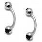 Pair Steel 16G Ball Eyebrow Rings Double Black CZ Curved Barbell Stud Jewelry 3/8 Length