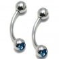Pair Steel Ball Eyebrow Rings Double Acqua CZ/ Curved Barbell Stud 16 Gauge,3/8