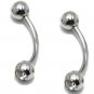 Pair Steel Ball Eyebrow Rings Double Clear CZ/ Curved Barbell Stud Gauges