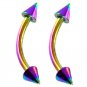 Pair Rainbow Spike 16G 3/8 Eyebrow Rings / Curved Barbell Stud Gauges