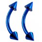 Pair Blue Titanium Spike 16G 3/8 Eyebrow Rings / Curved Barbell Stud Jewelry Piercing