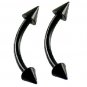 Pair Black Titanium Spike 16G 3/8 Eyebrow Rings / Curved Barbell Stud Jewelry Piercing Gauges