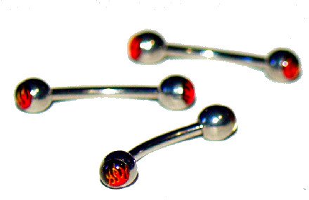 Pair Steel Flames Fire Logo Eyebrow Rings / Tragus/Ear Barbell Stud Piercing  16 Gauges, 3/8