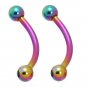 Pair 16G Gauge Rainbow Titanium Ball Eyebrow Rings / Tragus/Curved  Barbell Stud 7/16