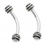 Pair Black Stripe Ball 16G 5/16 Eyebrow Rings / Tragus/Curved Barbell Stud Jewelry Gauge