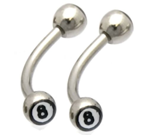 Pair Logo Number 8  Eyebrow Rings / Tragus/Curved Barbell Stud 16G, 7/16 Length