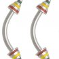 Pair Jamaican Stripe Spike 16G 5/16 Eyebrow Ring / Tragus/Curved Barbell Stud Jewelry Piercing