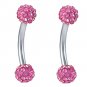 Pair Pink Crystal Swarovski Ferido Eyebrow Rings /Curved Barbell Stud Piercing 16G,5/16