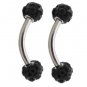 Pair Steel 16G Black Crystal Ferido Swarovski Ball Eyebrow Rings / Tragus/Curved Barbell Stud