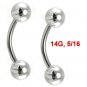 Pair Steel 14G 5/16 Eyebrow Rings / Tragus/Curved Barbell Stud Jewelry Piercing