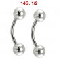 Pair Steel 14G 1/2 Eyebrow Rings / Tragus/Curved Barbell Stud Piercing