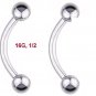 Pair Steel Ball 16G 9/16 Eyebrow Rings / Tragus/Curved Barbell Stud J Piercing Gauge