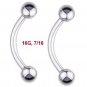 Pair Steel Ball 16G Eyebrow Rings / Tragus/Ear Curved Barbell Stud Gauge, 7/16 Length