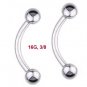 Pair Steel 16G 3/8 Ball Eyebrow Ring / Tragus/Curved Curved Barbell Stud Gauge