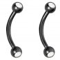 Pair Black 14G 3/8 Line Double Gem Curved Eyebrow Ring / Tragus/Curved Barbell Stud