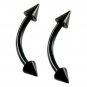 Pair Titanium 16G 1/2 Coated Spike Black Eyebrow Ring / Tragus/Curved Barbell Stud Gauge