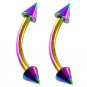 Pair Steel Rainbow Spike 16G 5/16 Eyebrow Rings Curved Barbells Stud