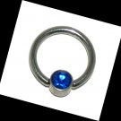 Steel 14G Disc Captive Ring Jewelry with Blue CZ Piercing Ears and Eyebrows Gauge, 7/16