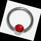 Steel 16G Disc Captive Ring Red CZ Nose/Ear/Lip Piercing Jewelry Piercing BCR Gauge