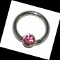 Steel 16g 3/8 Disc Pink CZ Captive Ring for Ears and Eyebrow