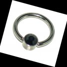 Steel 16G 9.5mm 3/8 Disc Black CZ Captive Bead Ring Nose Septum Hoop Earring Lips Gauges