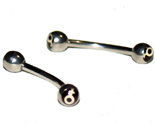 Pair Steel 16G 3/8 Gender Logo Eyebrow Rings / Tragus/Ear Barbell Stud Piercing 16 Gauges, 3/8
