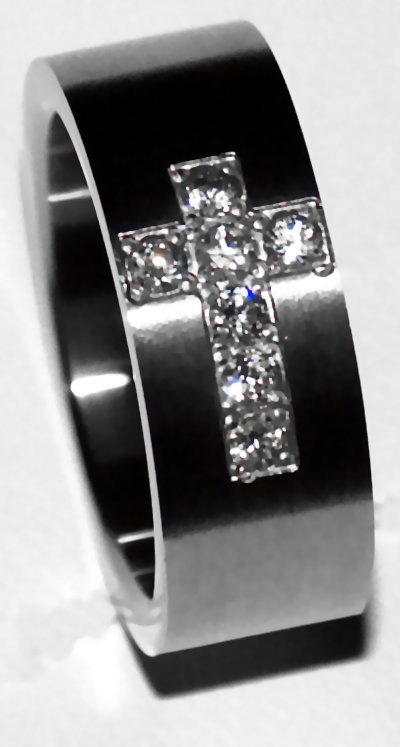 Stainless Steel Cross Ring with Clear CZ - Size 9