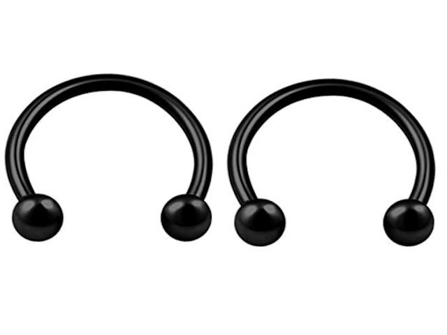 Pair Ball Black Spike 16G 3/8 Horseshoe Circular Barbell Rings Septum Tragus Lip Piercing
