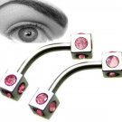 Pair Steel Dice Pink CZ 16G 7/16 Eyebrow Ring / Tragus/Curved Barbell Stud Pair Steel Dice Pink CZ 16G 7/16 Eyebrow Ring / Tragus/Curved Barbell Stud
