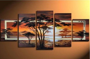 Hot Sell 5 pieces of Summer Tree! Handpainted Landscape Oil Canvas Art (+Frame) LA5-003