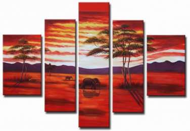 Red Sunset! Handpainted Landscape Oil Impressionist Art Canvas Painting (+Frame) LA5-010