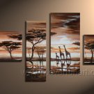 Group Oil Paintings Tree And Animals_Canvas Oil Painting Framed African Art (+ Frame) AR-057