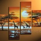 Great Sunrise Animals Landscape_ Canvas Oil Painting Framed African Art (+ Frame) AR-060