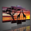 A View Of Animals And Sunset_Canvas Oil Painting Framed African Art (+ Frame) AR-070