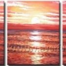 Red Sun Rise From Horizon_Framed Oil on Canvas Seascape Painting SE-024