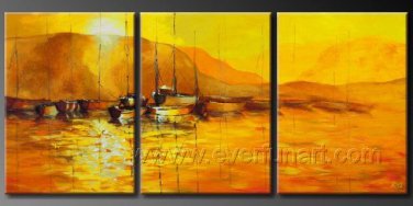 Yellow Tree Around the Lake_Framed Oil on Canvas Seascape Painting SE-025