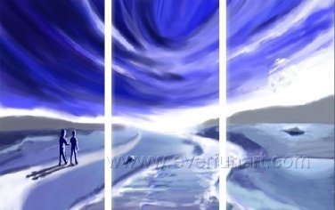Blue Night And Seasight_Framed Oil on Canvas Seascape Painting SE-044