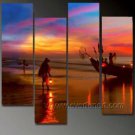 Fisherman in The Sea _Framed Oil on Canvas Seascape Painting SE-082