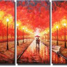 Walking At The Rainy Street Landscape Oil Painting On Canvas Wall Art Fremed LA3-134