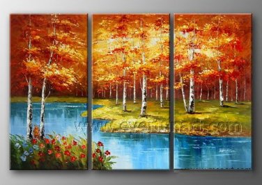 Small Stream in Forest Landscape Oil Painting On Canvas Wall Art Fremed LA3-136