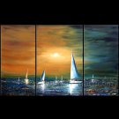 Harbour Under The Moon Light Landscape Oil Painting On Canvas Wall Art Fremed LA3-138